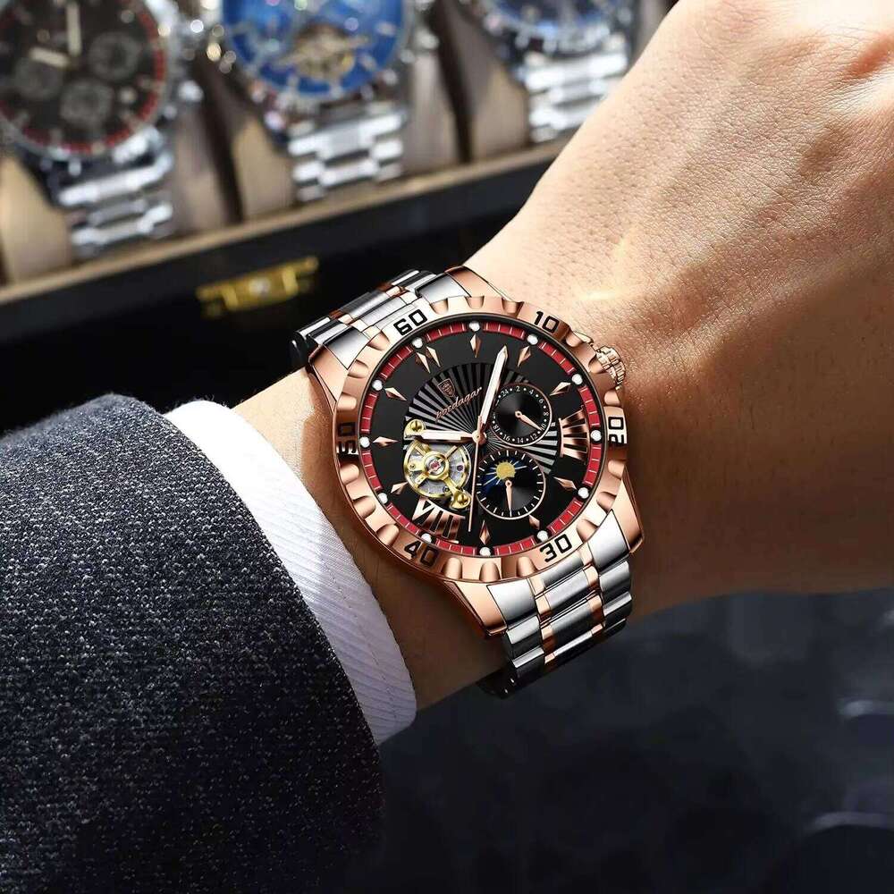 DHgargets Men's Automatic Mechanical Watch - Tourbillon, Moon Phase, Luminous, 30M Waterproof, Stainless Steel Sports Wristwatch
