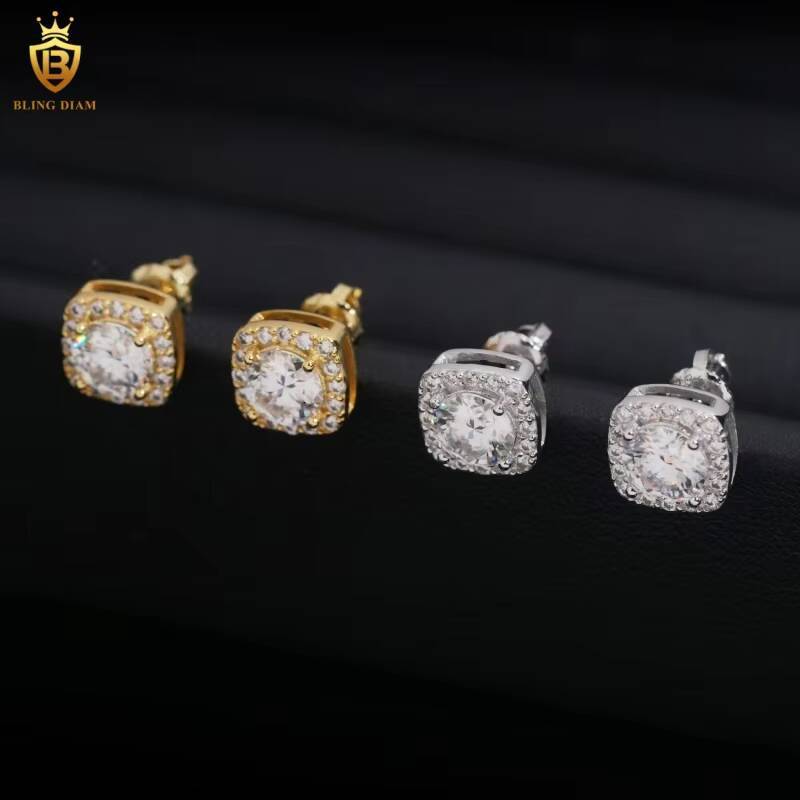 Hot Sale GRA Certificate VVS1 Moissanite Diamond Earring 925 Sterling Silver Gold Hiphop Style for Unisex Past Diamond Test