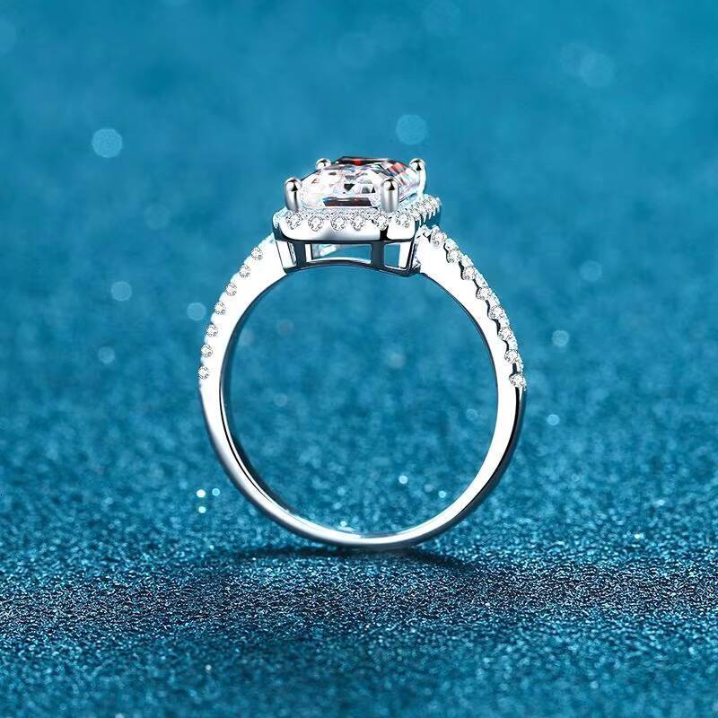 PYQ Vintage Halo Moissanite Diamond Ring 1ct-2ct Radiant Cut 925 Sterling Silver for Womens Wedding Engagement