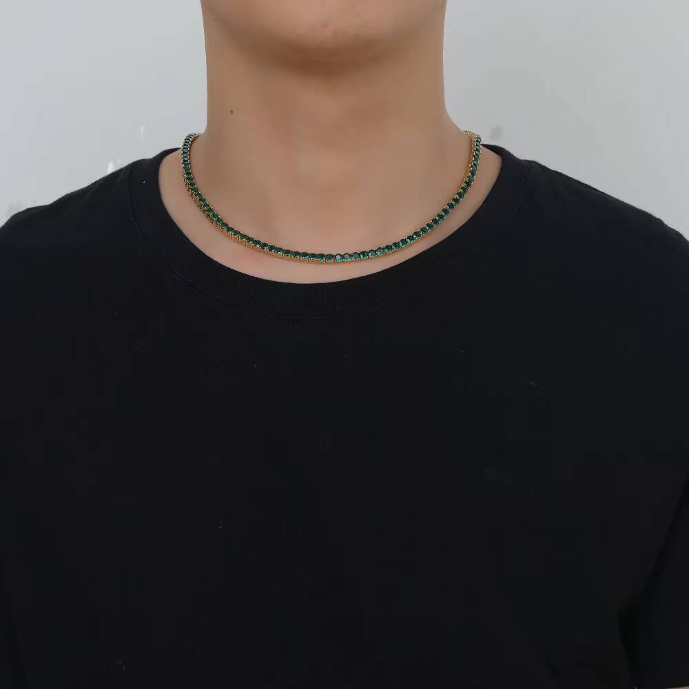 Wholesale Gold Plated Emerald Brass Diamond Necklace Hypoallergenic Womens Moissanite Necklace