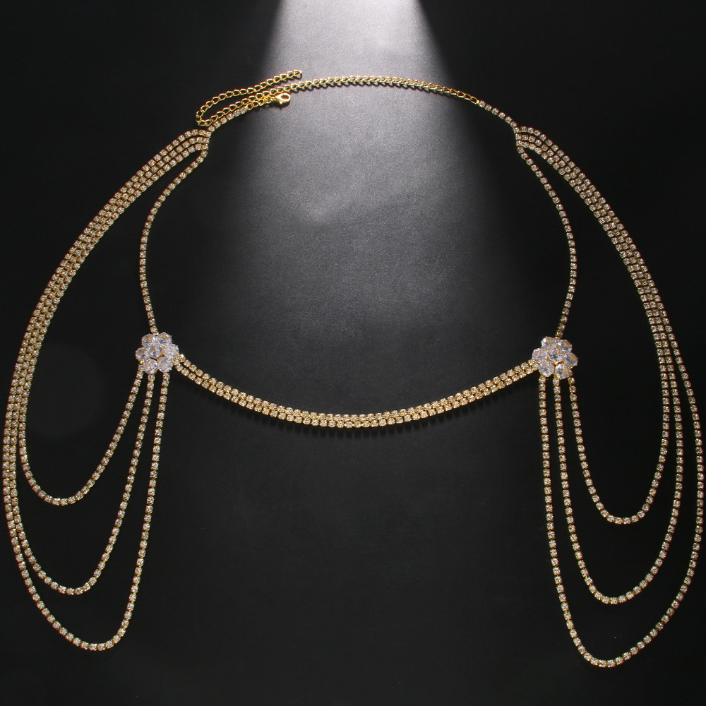 New Arrival Flower Shaped Moissanite Shoulder Chain High Quality Sexy Stylish Multi Layer Shoulder Chain Accessories Bling Bling