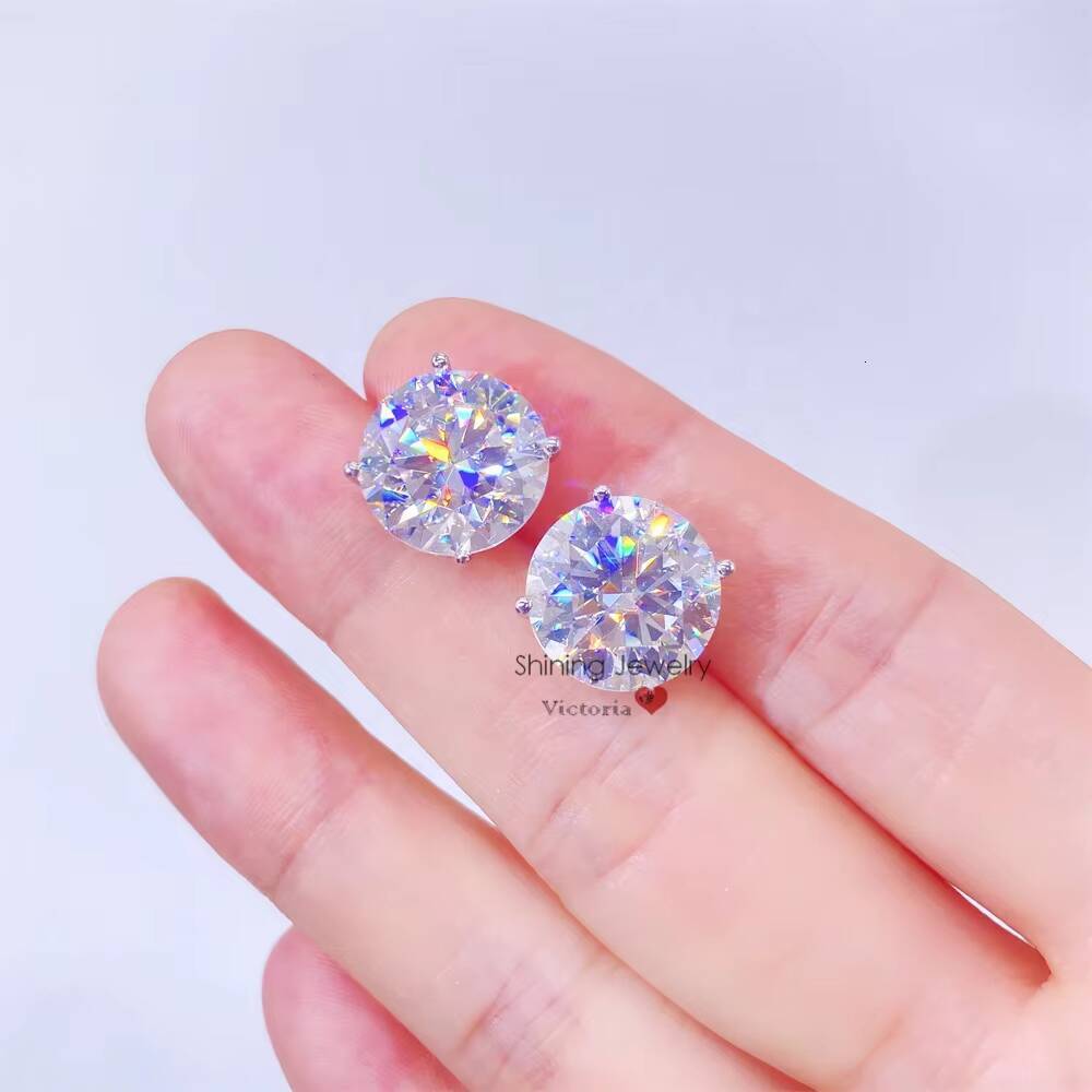 10k 14k 18k Real Gold 3 Prongs Set 16ct Screw Back Stud Moissanite Earrings Men