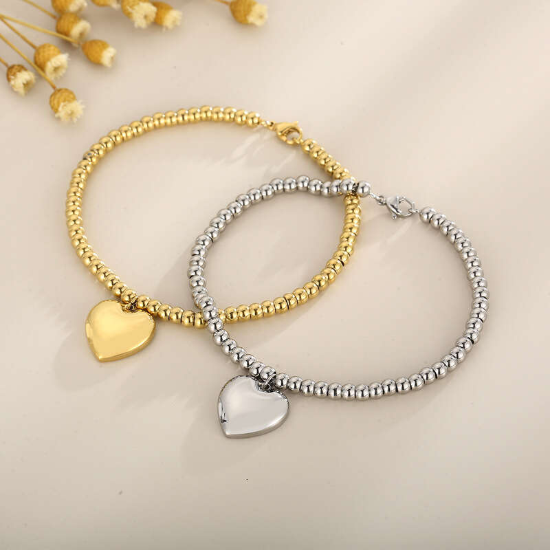 INS Hot Luxury jewelry designer bracelet for Women 3D heart-shaped steel ball gold necklace gold bracelet high-end minimalist daily jewelry set no fad