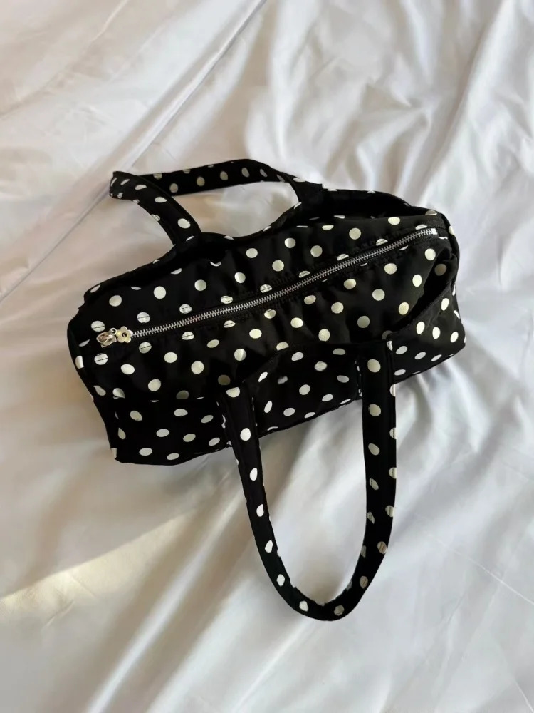 Black White Polka Dot Shoulder Bag Large Capacity Casual Versatile Travel Storage Bags Handbag for Women 250717