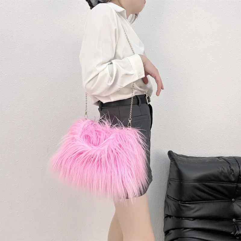 Winter Soft Fluffy Faux Fur Bag Women Solid Color Plush Handbag Casual Fuzzy Square Travel Street Messenger Bag Purse 250717