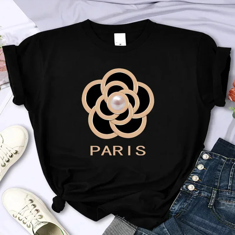 Elegant Ladies' Summer Graphic T-Shirt Luxurious Loose Fit Garment for Everyday Style R250801