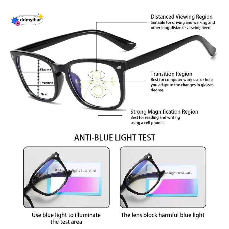 Men Women Multifocal Progressive Photochromic Reading Glasses Anti-blue Light Far Eyewear Sunglasses with Diopters +1.0 To +4.0 ddmythur