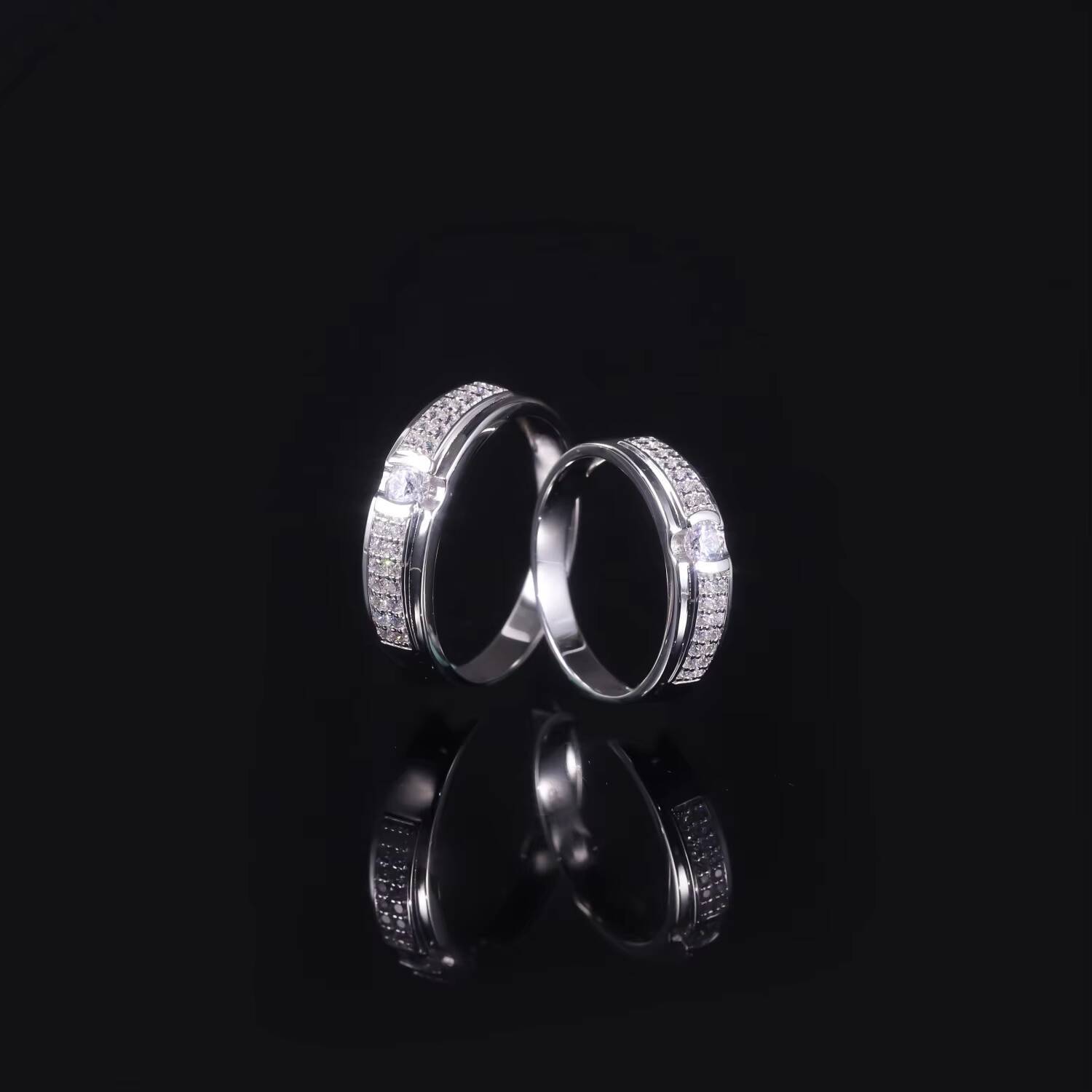 Abiding High-end Designer Gold Plated 925 Sterling Silver Half Eternity Band Moissanite Couple Ring Set Men Women Wedding Band
