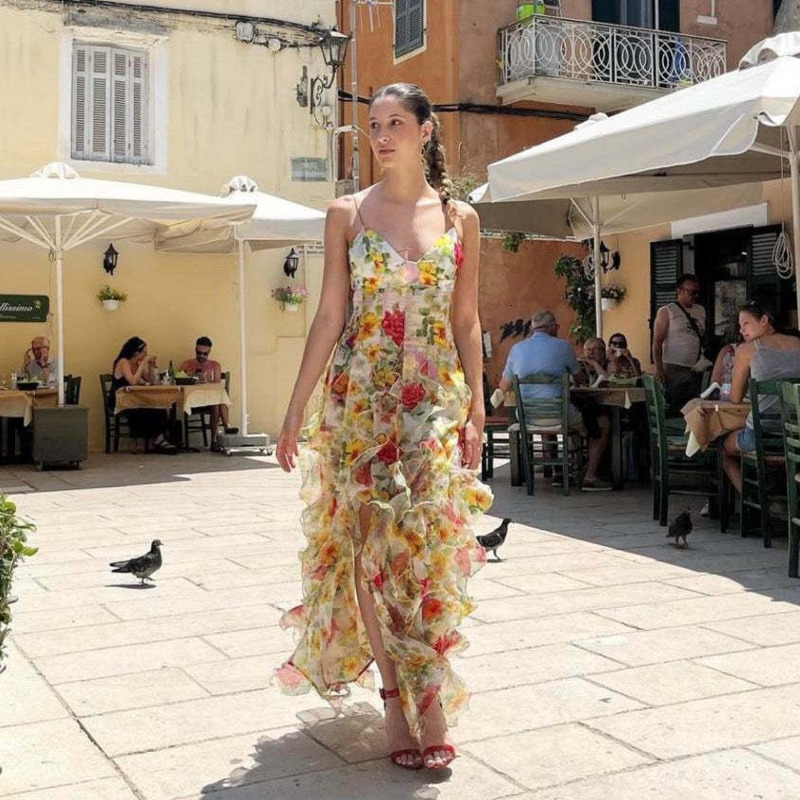 2026 New Off shoulder Womens Dress Fashion Chiffon Printed Fairy Long Elegant Evening Dress