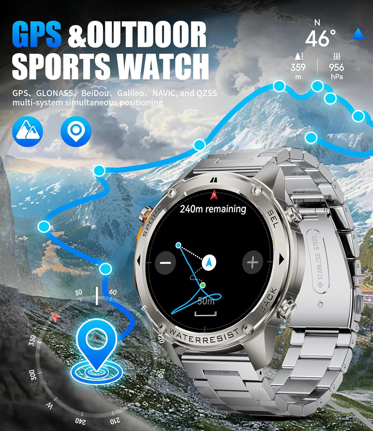 Lige GPS Military Smartwatch for Men Compass smartwatch with calling 170+ sports modes fitness tracker watch 1.43" AMOLED Rugged smartwatch for A