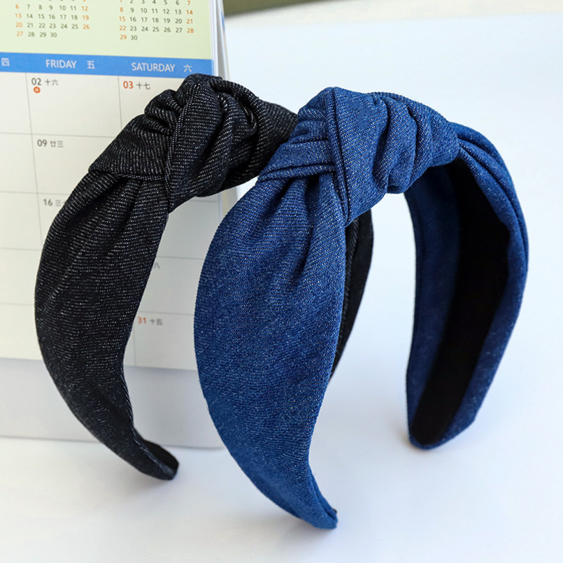 New Fashion Denim Fabric Hairband with Knot in the Middle for Girls, Outdoor Hair Accessory