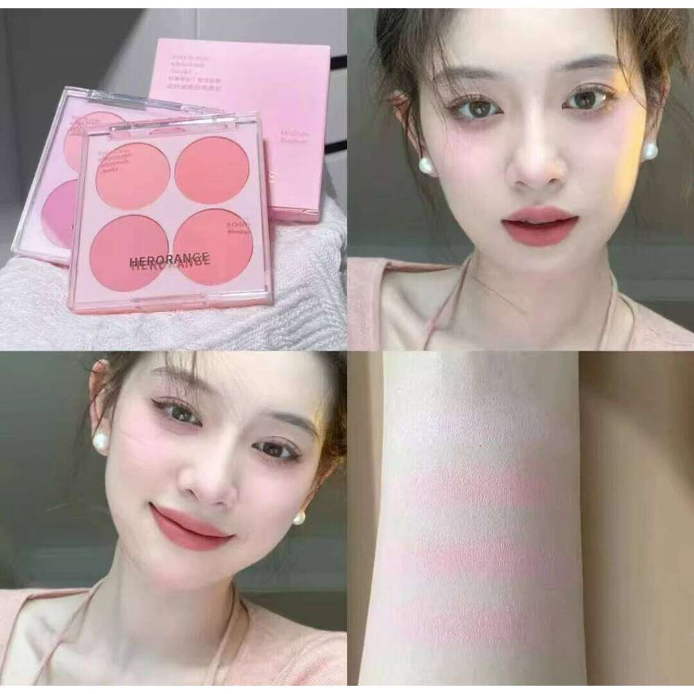 HERORANGE Blush Powder Four-Color Matte Nude Natural Color Low Saturation Delicate Easy To Apply Highlights Korean Makeup X250721
