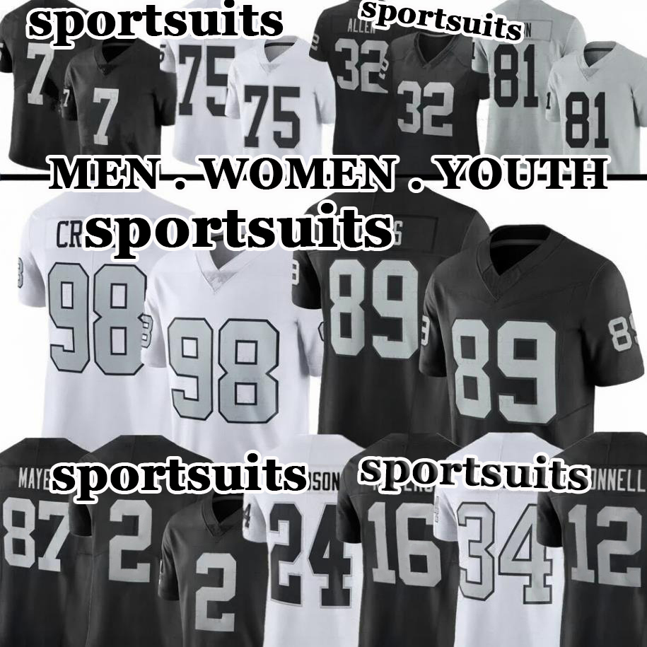#98 Maxx Crosby Football Jersey #89 Brock Bowers Bo Jackson Howie Long Jakobi Meyers Daniel Carlson Zamir White Geno Smith Stabler Jeremy Chinn Ashton Jeanty jerseys