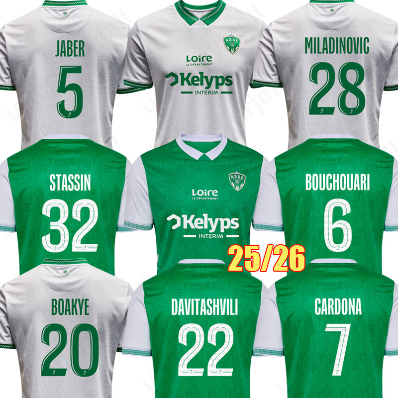 25 26 maillots AS Saints Etienne CARDONA STASSIN Soccer Jerseys 2025 2026 MOUEFFEK DAVITASHVILI des verts maillot BOAKYE ASSE Etienne Football shirts men equipment