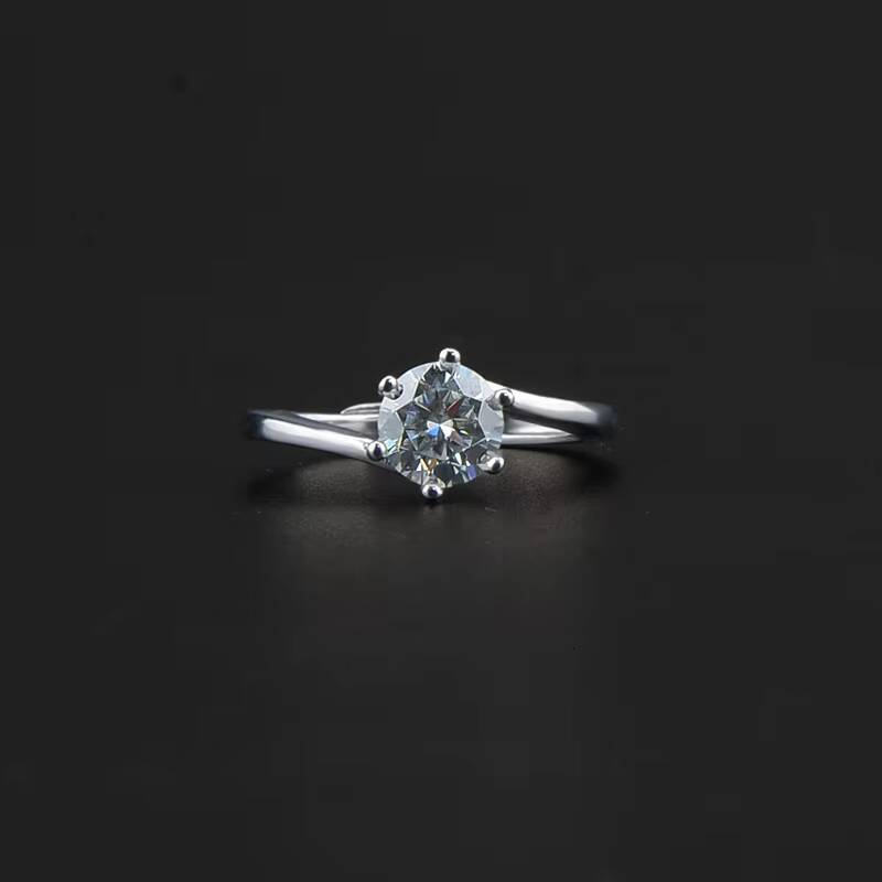 Classic 1ct Six-claw Moissanite Ring Female S925 Silver Proposal Diamond Ring Valentines Day Gift Adjustable Wedding Band