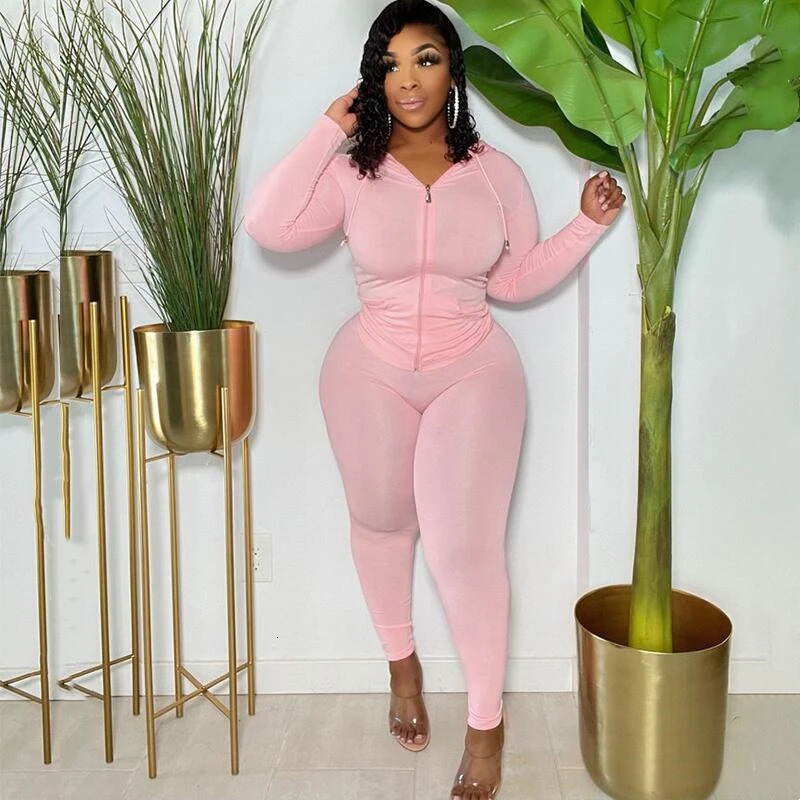 Plus Size Women Clothing Skinny Loungewear Long Sleeve Hoodies Tracksuit Pants Two Piece Sport Set Drop Wholesale 250714
