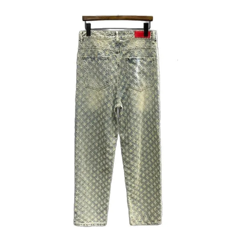 European and American High Street Pants Ins Trendy Jacquard Full Print n Feeling Jeans Mens Loose Wide Leg Pants 250721