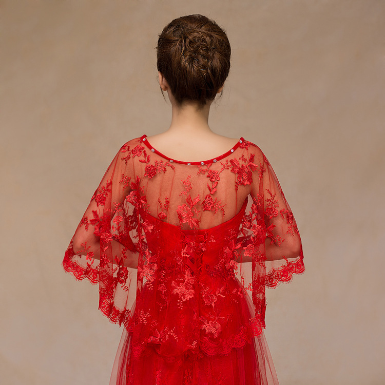 K1427 Spring and summer thin lace cape shoulder tulle white red wedding dress shawl wholesale