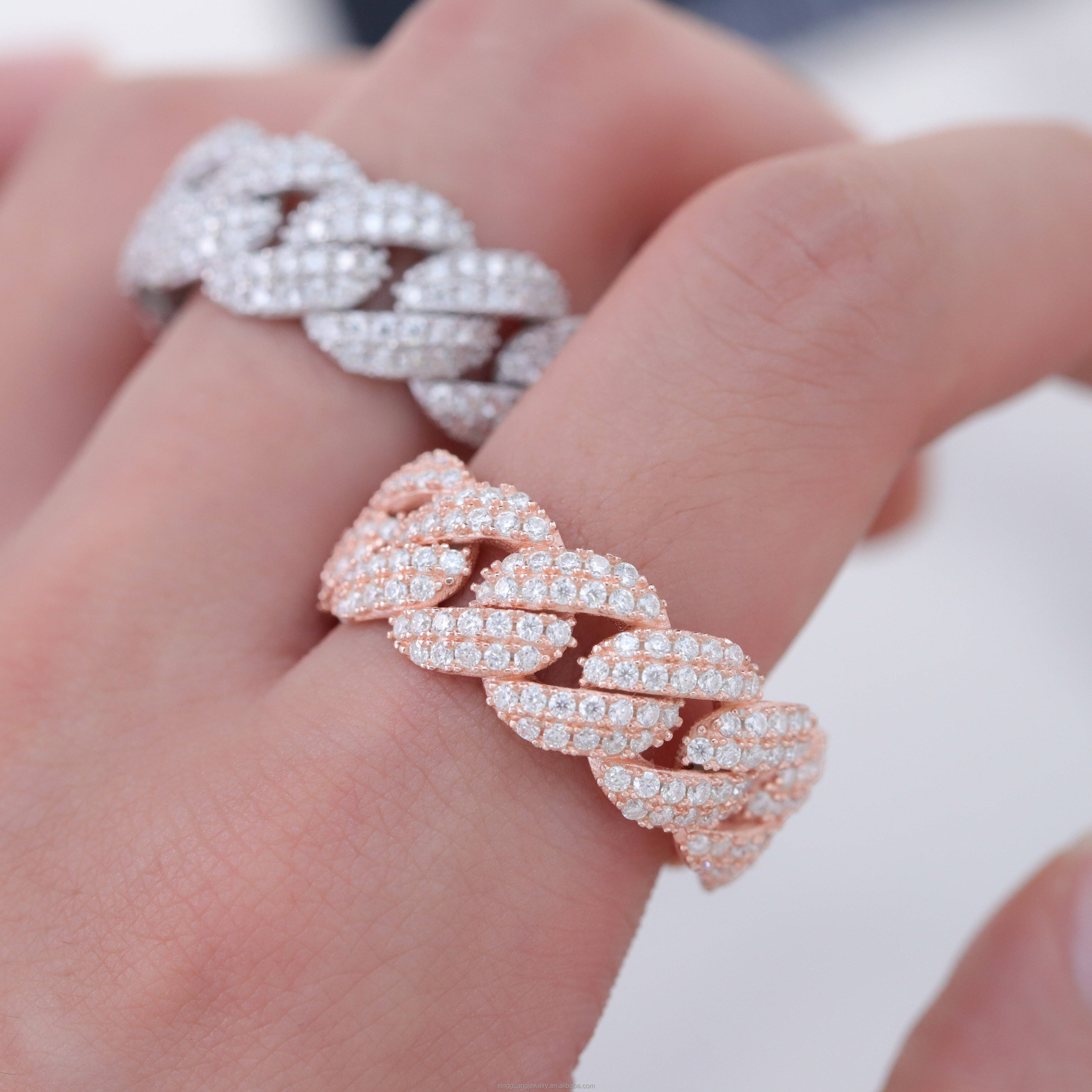 Luxury Factory Price High Quality VVS Moissanite Hip Hop Iced Out 925 Sterling Silver Men Eternity Band Ring