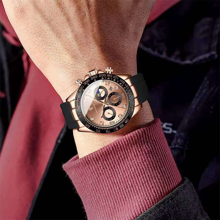 DHwatches Men's Sports Watch - Multifunction Chronograph, Moon Phase, 50M Waterproof, Silicone Strap, Luminous Quartz Wristwatch