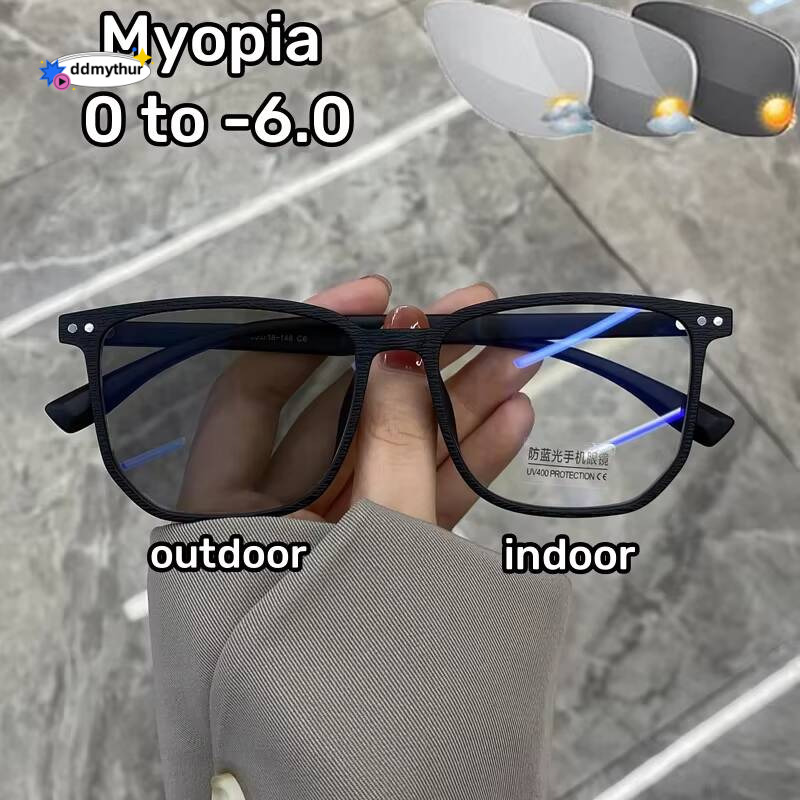 Fashion Photochromic Myopia Men Women Square Anti Blue Light Finished Prescription Eyewear Ultralights Retro Glasses ddmythur