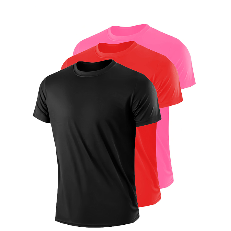 Mens Casual Black Red Solid Color T Shirts Comfort Fit Short Sleeve(Suitable for young men and women)