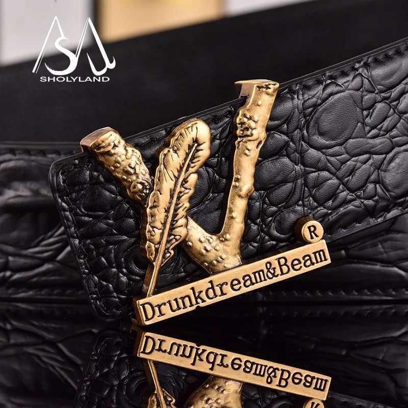 Crocodile Patterned Waistband Mens Genuine Leather Cowhide Belt Trendy Mens XL Smooth Buckle Inner Buckle of Pants Belt L250721