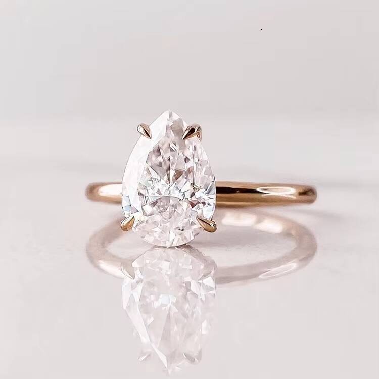XingGuang Wholesale High Quality VVS 3ct Moissanite Diamond Pear Cut Jewelry 14k 18k Gold Engagement Wedding Ring for Women