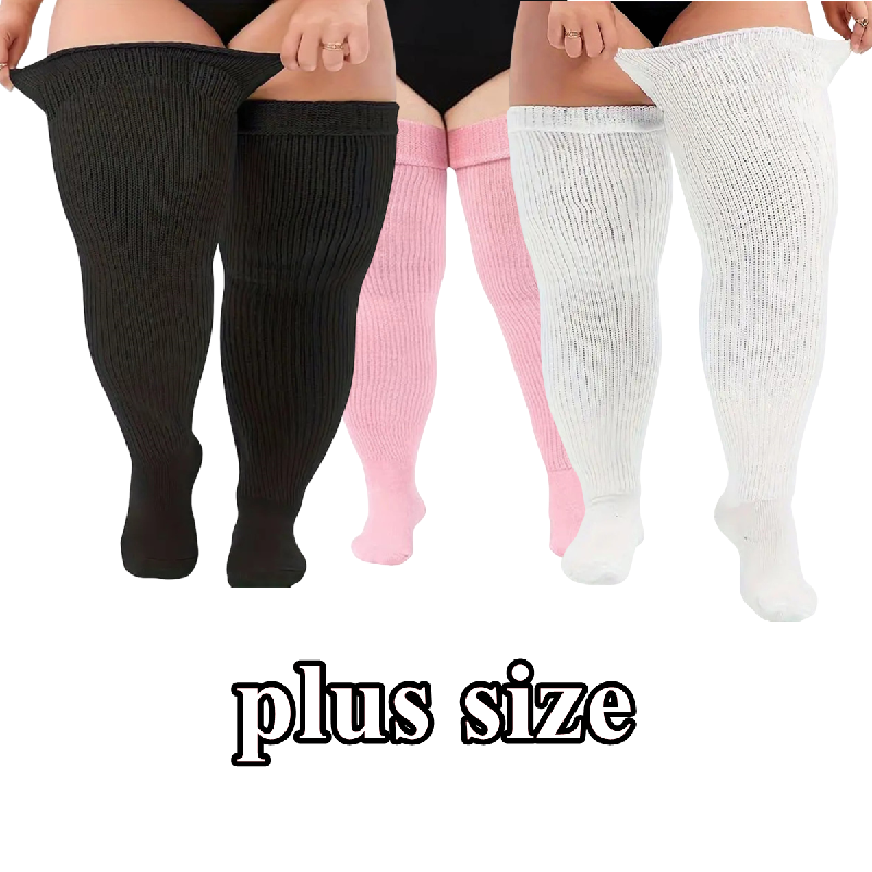 1 pair of ladies plus size thigh socks. Thigh-high socks, solid color knee-high socks wider and extra-long thickened knitted quantity socks