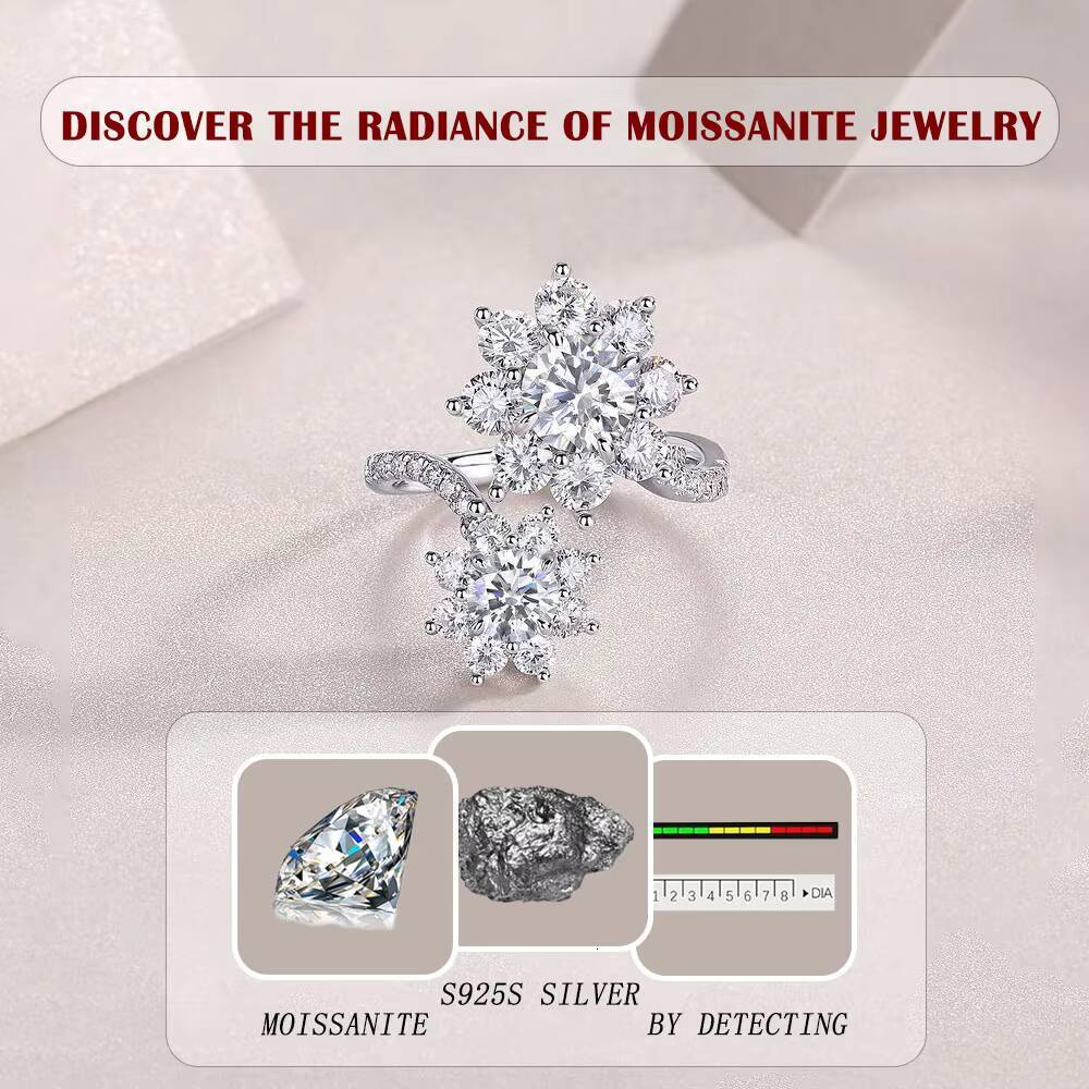 Luxury 925 Sterling Silver Moissanite Double Flower Design Ring Perfect Gift for Anniversary Valentines Day Available Gold