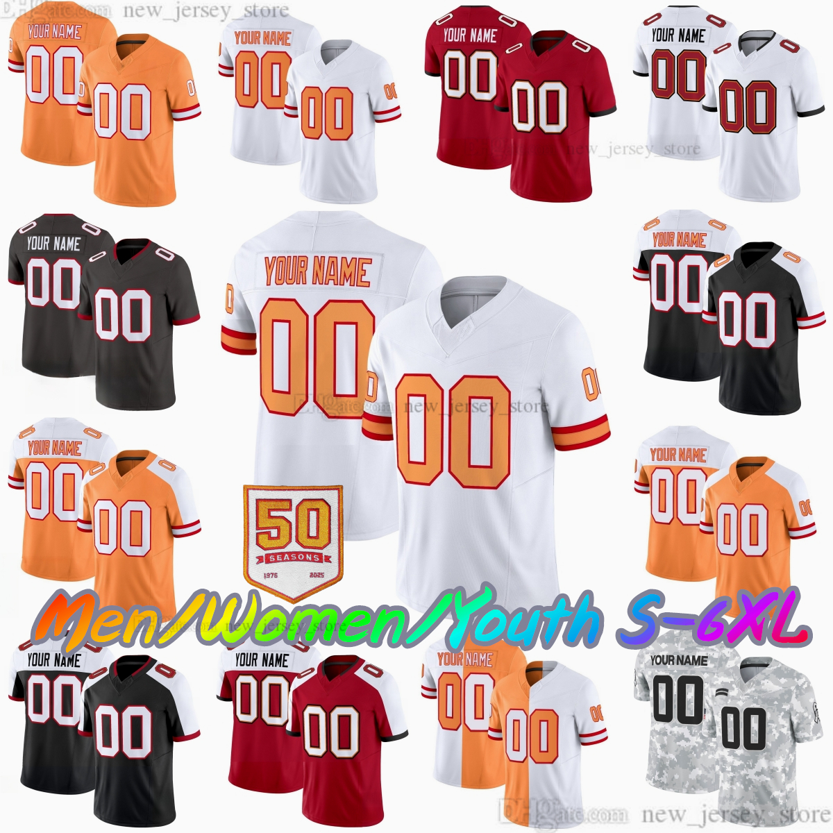 2025 Custom S-6XL 6 Baker Mayfield Jersey 13 Mike Evans 7 Bucky Irving 14 Chris Godwin 1 Rachaad White 9 Emeka Egbuka 31 Winfield Jr. Devin White Vea 50th Stitched Jerseys