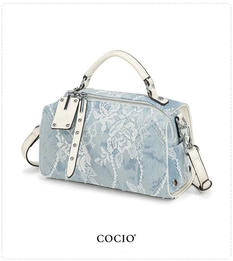 COCIO designer Cowboy Blue Lace Handheld Pillow Bag Fashionable and Versatile Cross Shoulder Bag Multi functional Shoulder Bag