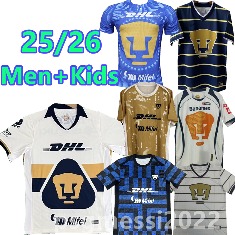 UNAM 2025 2026 Mexico Soccer Jerseys Men Home Away Goalkeeper Jersey LIGA MX Player Version White C.HUERTA J.RUVALCABA R.FUNES MORI Uniforms Men kids kit Football Shirt