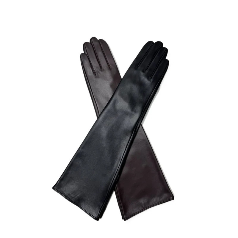 45CM Genuine Leather Long Gloves Genuine Sheepskin Thin Silk Lining Long Elbow Gloves Womens Winter Fashion 250717