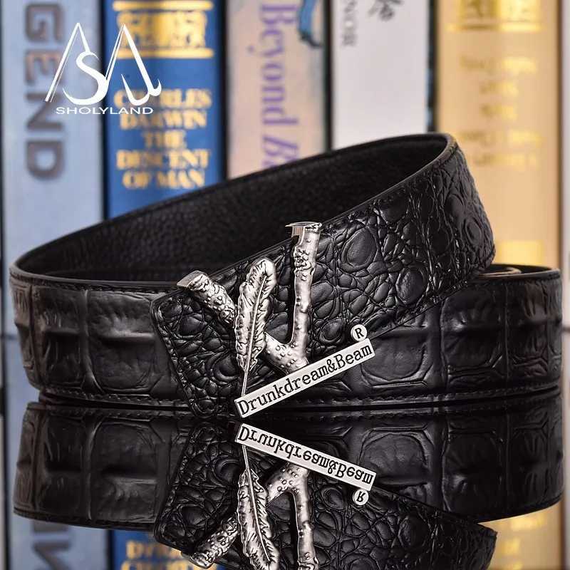 Crocodile Patterned Waistband Mens Genuine Leather Cowhide Belt Trendy Mens XL Smooth Buckle Inner Buckle of Pants Belt L250721