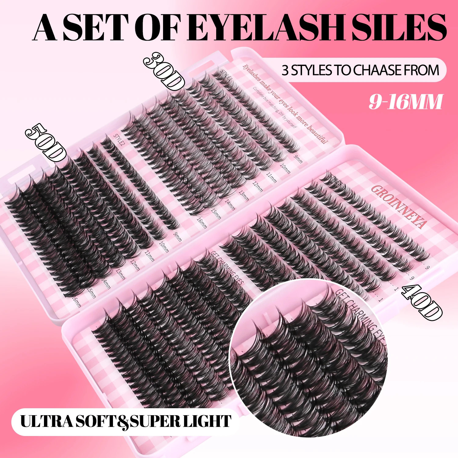 GROINNEYA DIY Lash Clusters Set Mixed Tray Lashes Kit Fluffy Individual with Bond and Seal At Home Makeup 250716