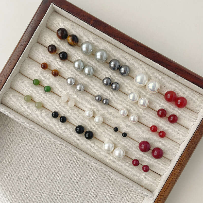 Tiqi INS Style Round Bead Earring Set Pearl Black Onyx Sterling Sier Exquisite Tiger Eye Stone Versatile Earrings