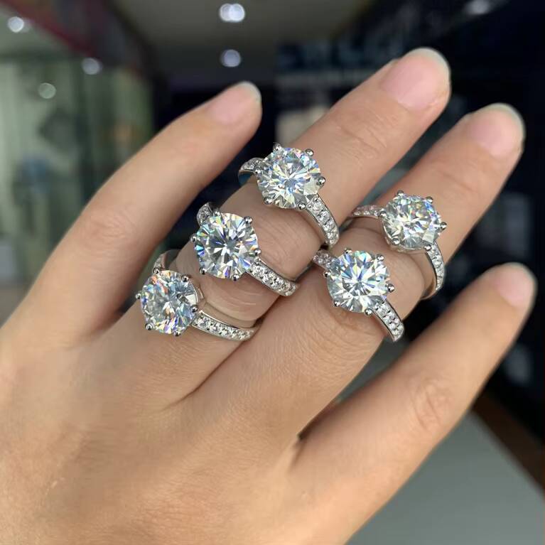 Fancy Rings S925 Sterling Silver Rings 18K Solid Gold Fashion Solitaire Style Moissanite Ring Engagement