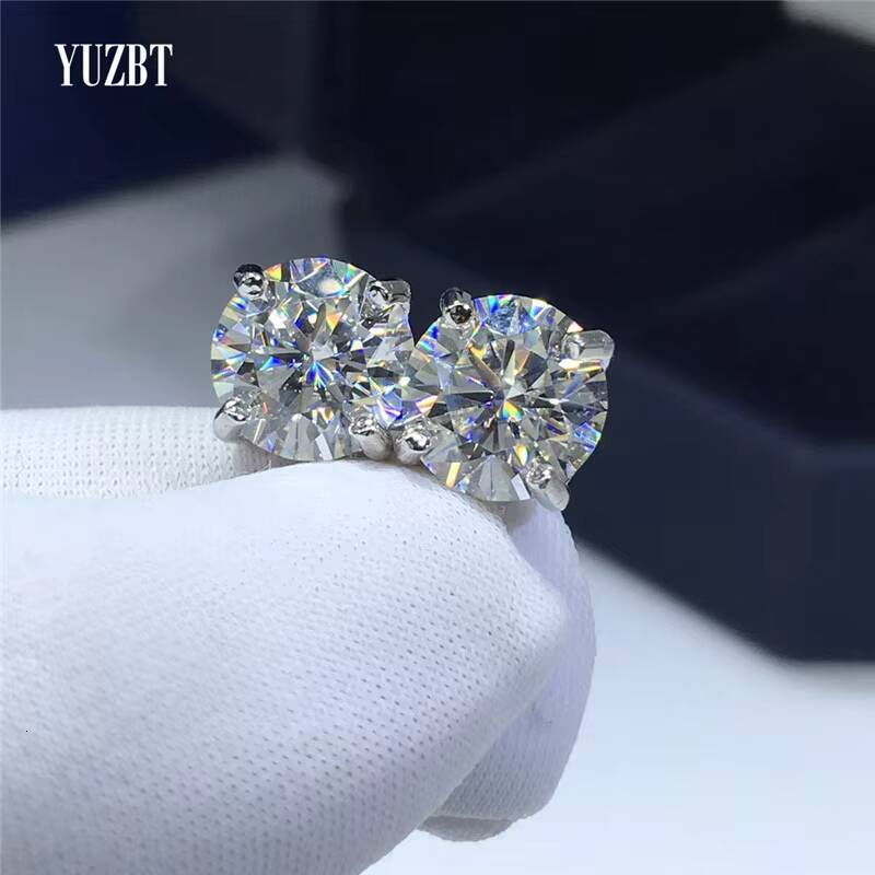 Silver 925 Original Total 6 Carat Round Excellent Cut Pass Diamond Test D Color Moissanite Wedding Stud Earrings for Teen Girls