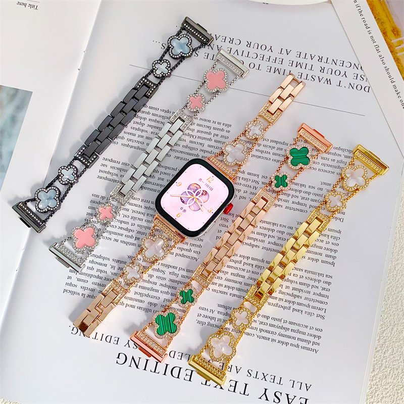 Shiny Four Leaf Clover metal applewatch straps for Apple Watch 49mm 46mm 45mm 44mm 42mm 41mm 40mm 38mm bands iwatch Series 10 9 8 7 6 5 4 3 Ultra 2 lu