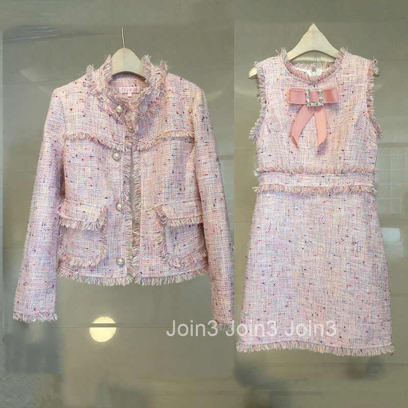 Autumn New Fashion Elegant Slim Fit Tweed Designs-style Jacket for Petite Women with White Tassels