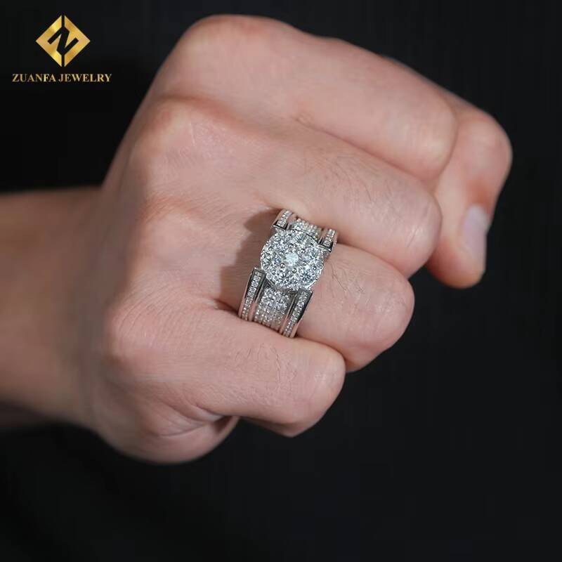 Popular Fashion Hip Hop VVS Iced Out Moissanite Diamond Ring Men GRA Certificate 925 Sterling Silver