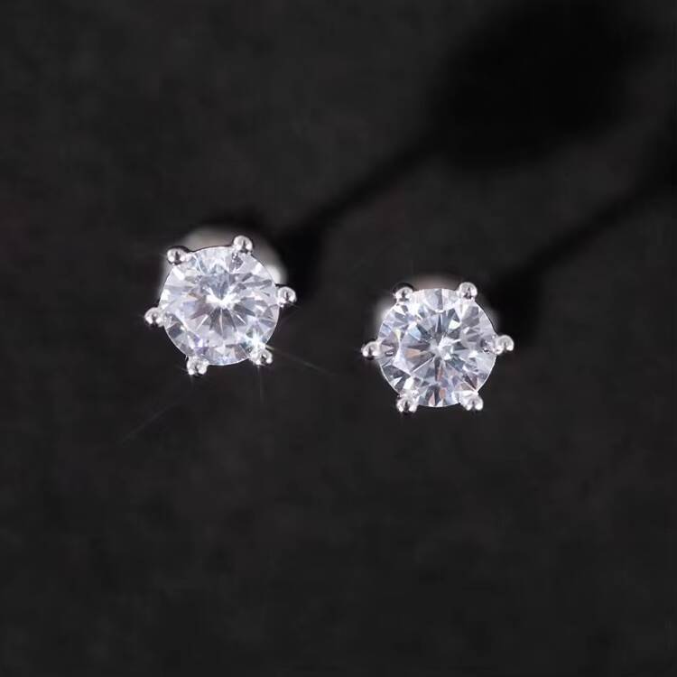 XG RTS Diamond Jewelry Round Moissanite Stud Earrings 6 Claws Prongs 925 Sterling Silver Fine Jewelry Earrings Push Back