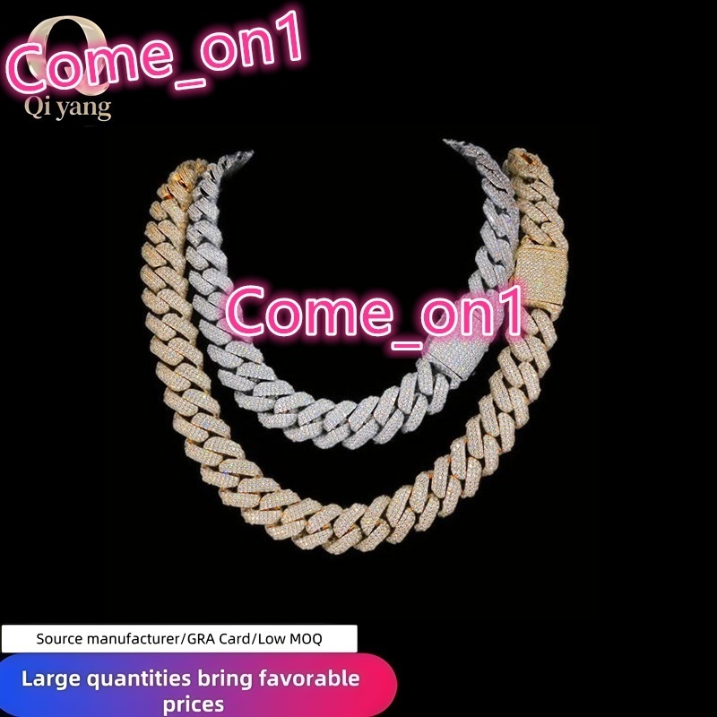 European and American Hip-hop Zircon Necklace 25mm Flip Clasp Three-row Diamond-encrusted Rhombus Cuban Chain Jewelry