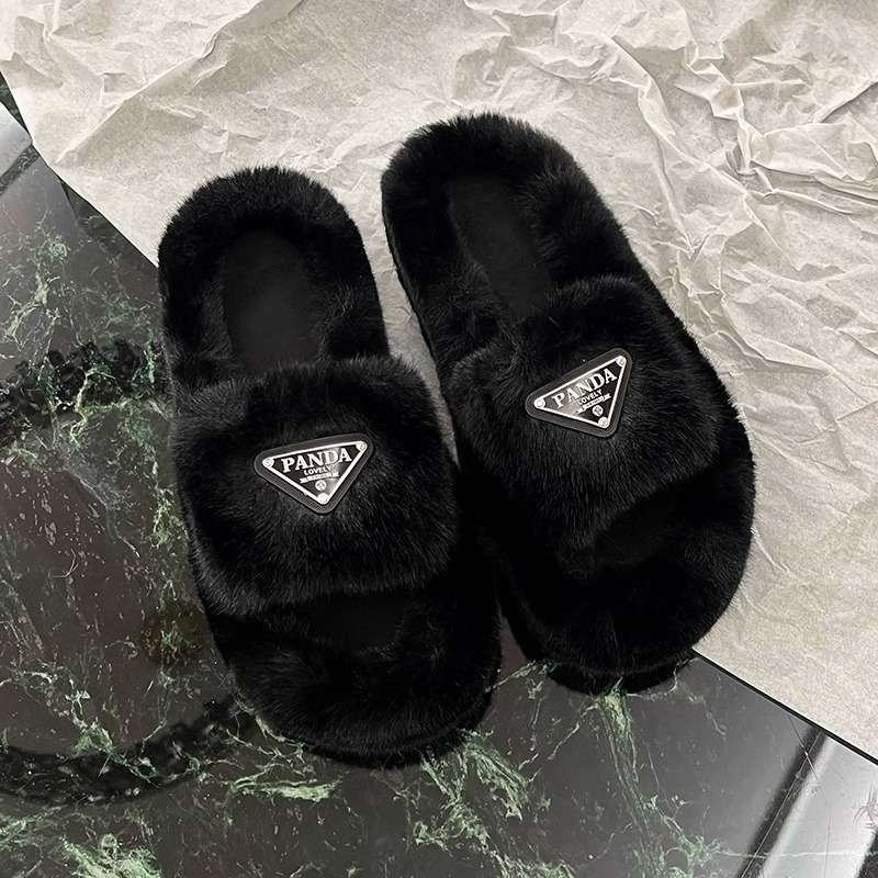 warm cotton slippers height increase slipper Platform Hairy slippers for women wearing fashionable plush for home use