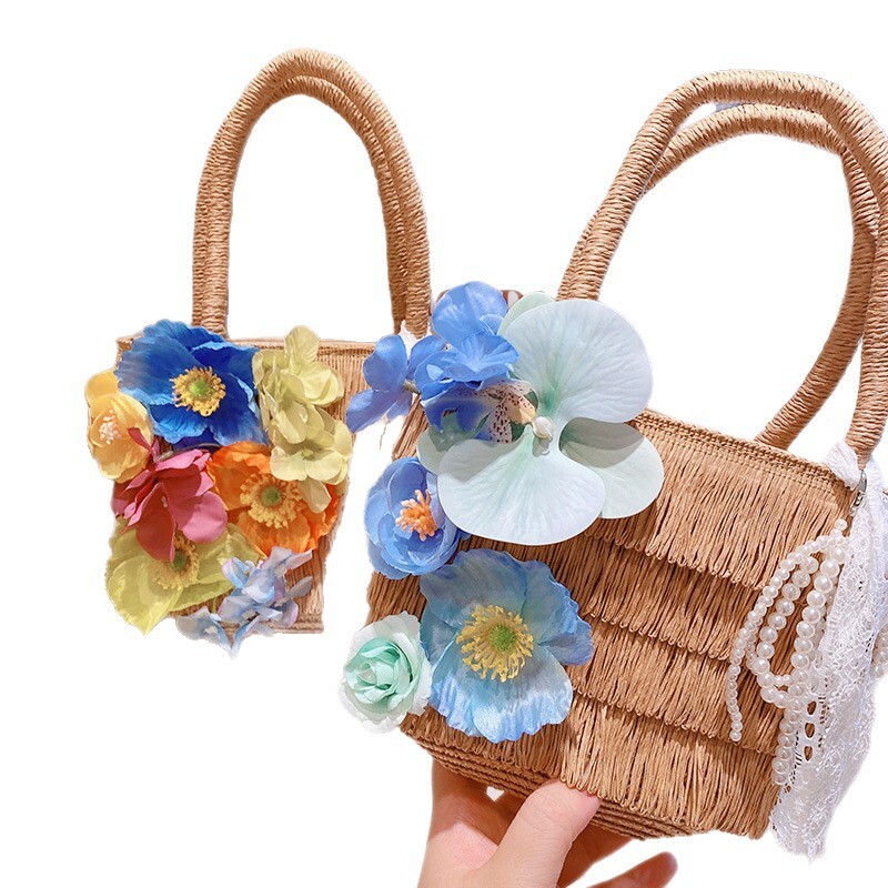 2025 Summer new women's crossbody bag new women's bohemian style vacation handbag oil painting dopamine straw bag women's shoulder bag 