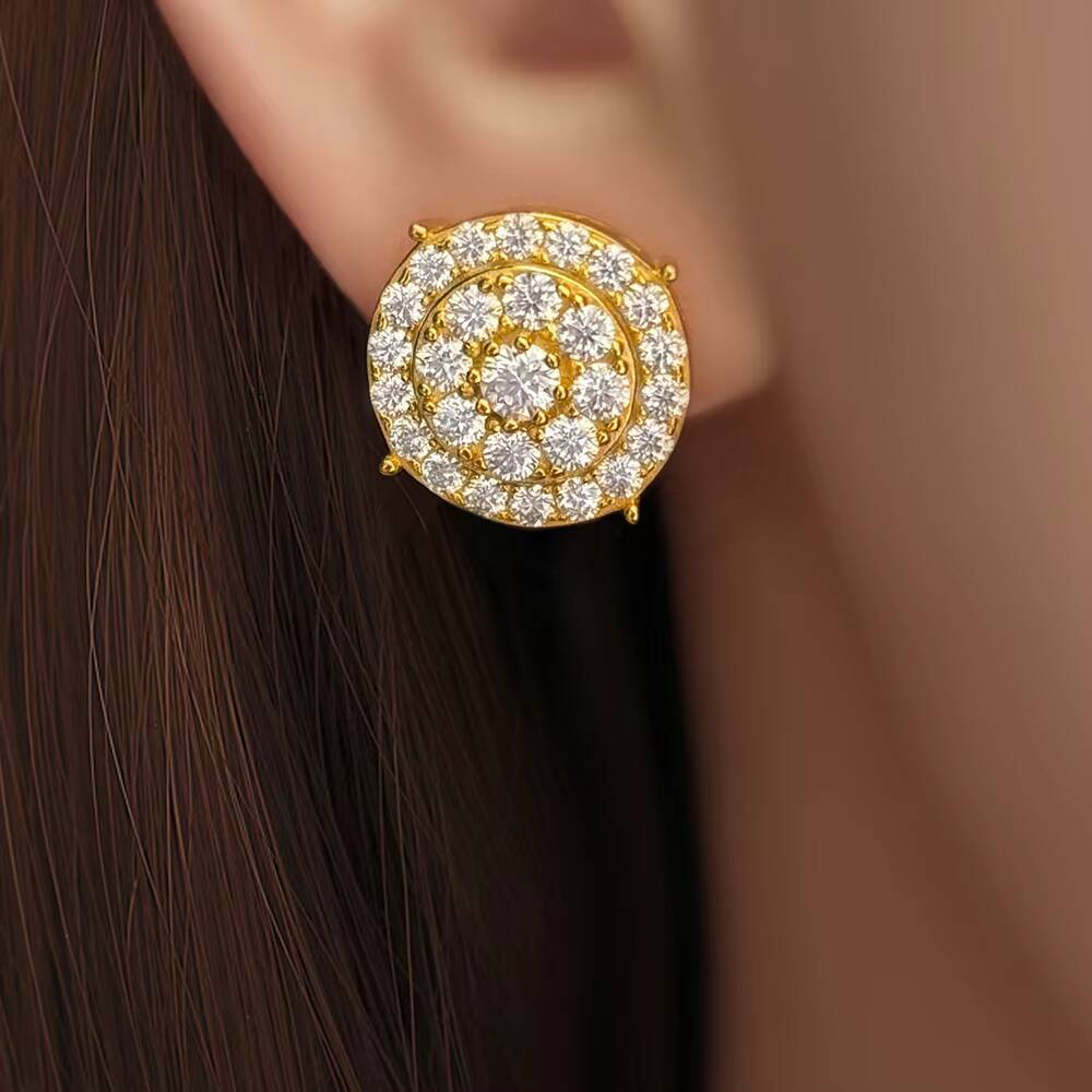 925 Sterling Silver Double Layer Stud Earrings with Moissanite Luxurious Fine Jewelry