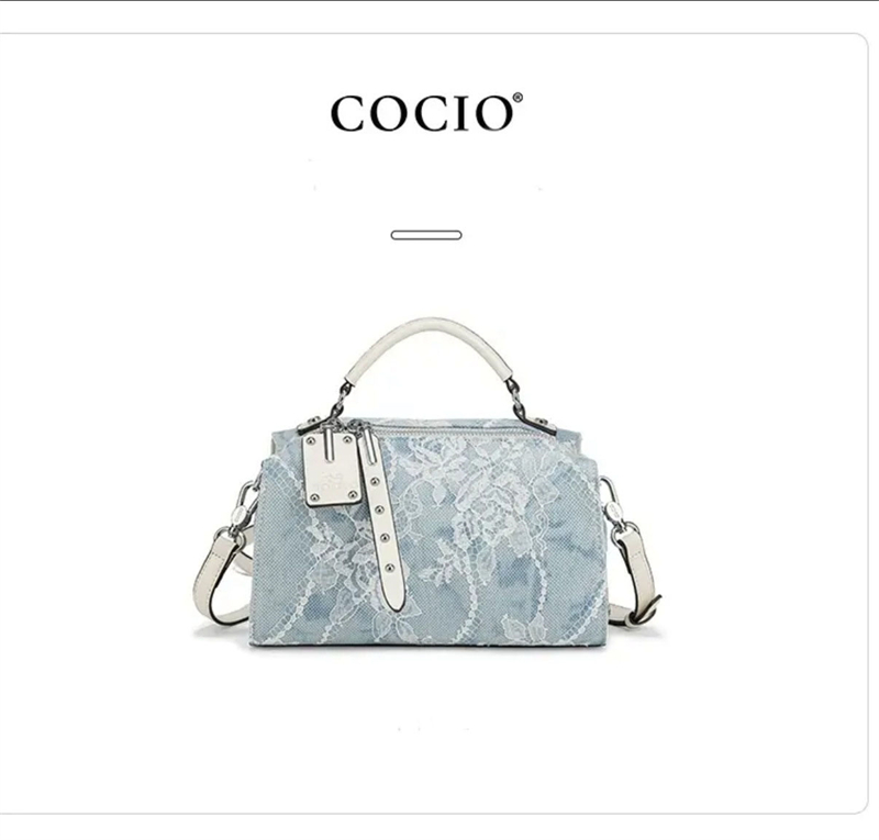 COCIO designer Cowboy Blue Lace Handheld Pillow Bag Fashionable and Versatile Cross Shoulder Bag Multi functional Shoulder Bag