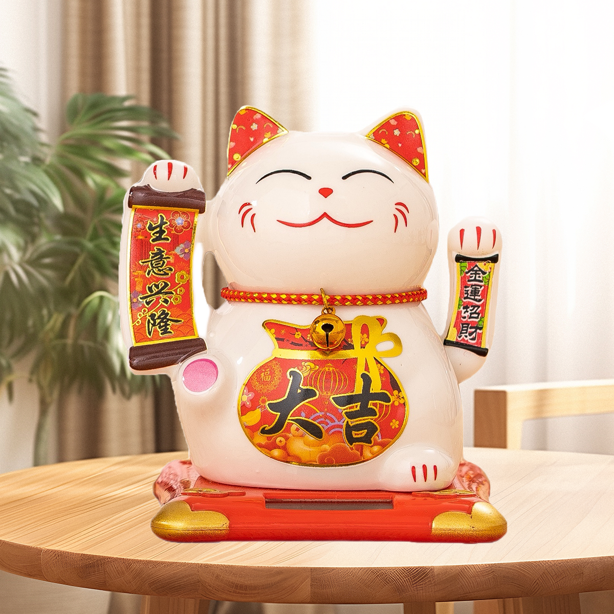 Solar-Powered Ceramic Cat Sculpture - Decorative Garden Accessory with Shaking Hand Feature Car decoration ornaments A great gift for housewarming