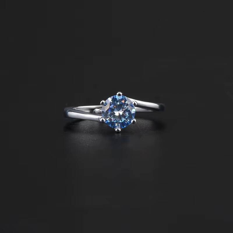 Classic 1ct Six-claw Moissanite Ring Female S925 Silver Proposal Diamond Ring Valentines Day Gift Adjustable Wedding Band